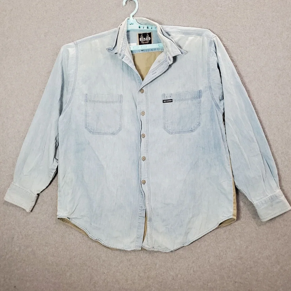 VINTAGE Harley Davidson Men Button Up Shirt XL Denim‎ Biker Blues Graphic